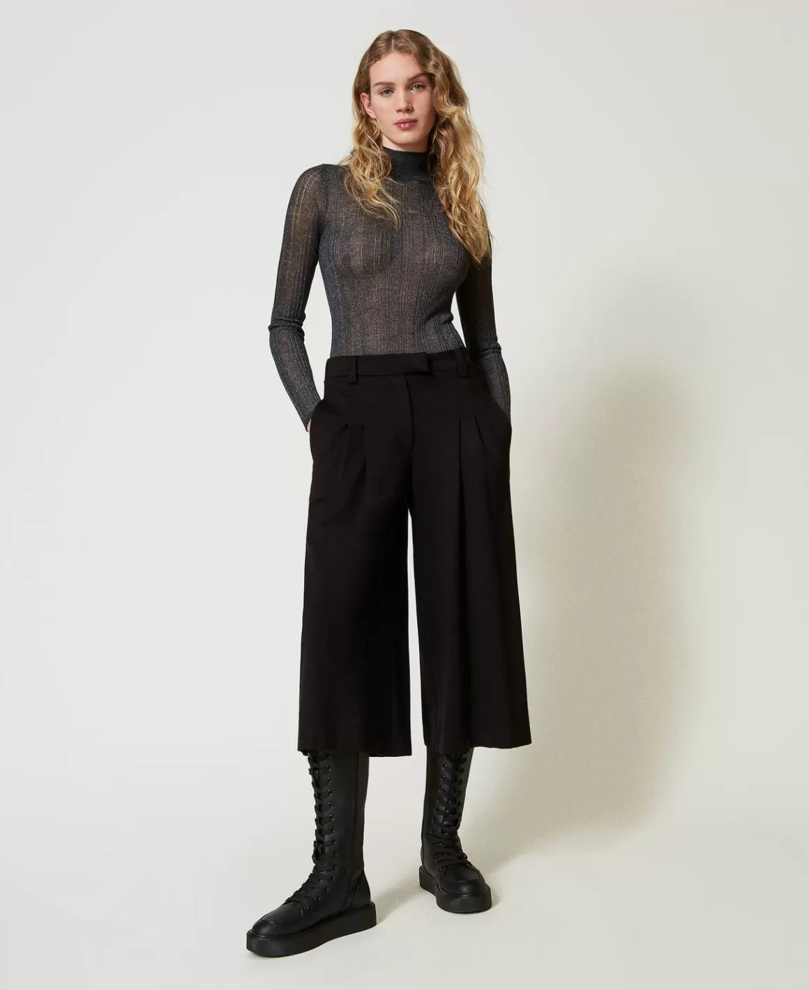 TWINSET Milano Pantalons Larges Et Palazzo*Pantalon Cropped Taille Haute Noir