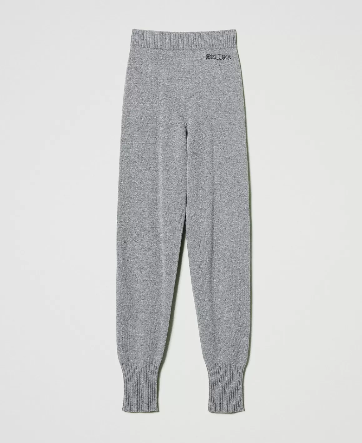 TWINSET Milano Pantalons De Jogging*Pantalon De Jogging En Maille De Laine Mélangée Avec Logo Brodé Gris Chiné Foncé
