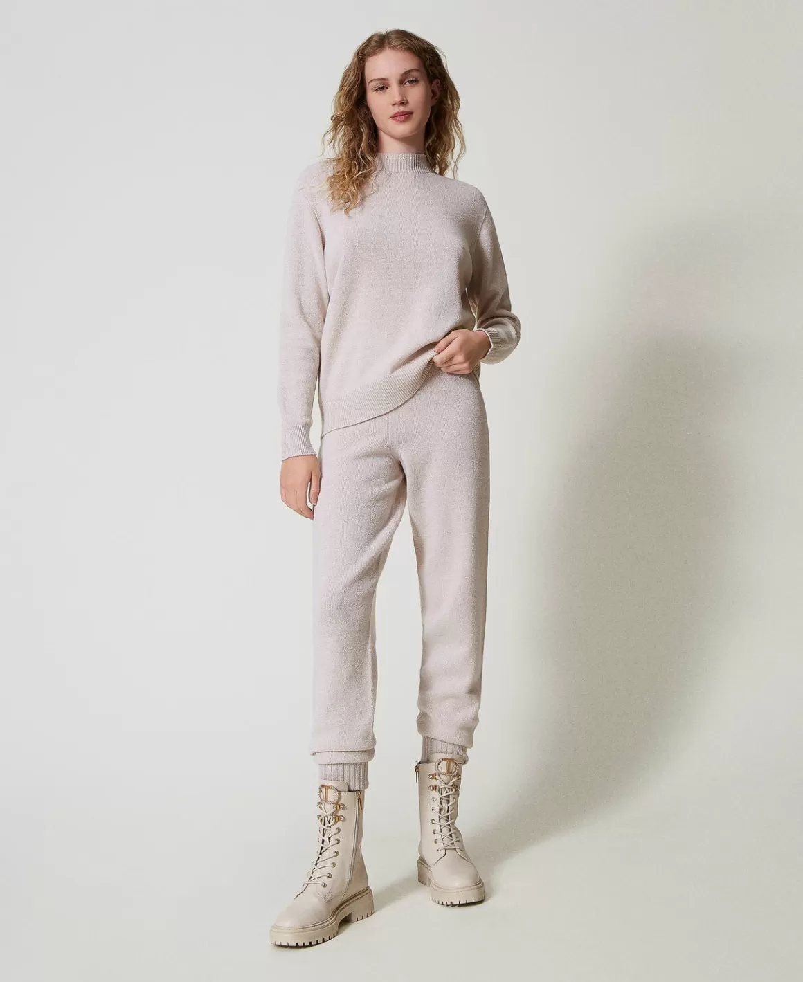 TWINSET Milano Pantalons De Jogging*Pantalon De Jogging En Maille Mélangée De Laine Et Lurex Bicolore Blanc Neige/Or Lurex