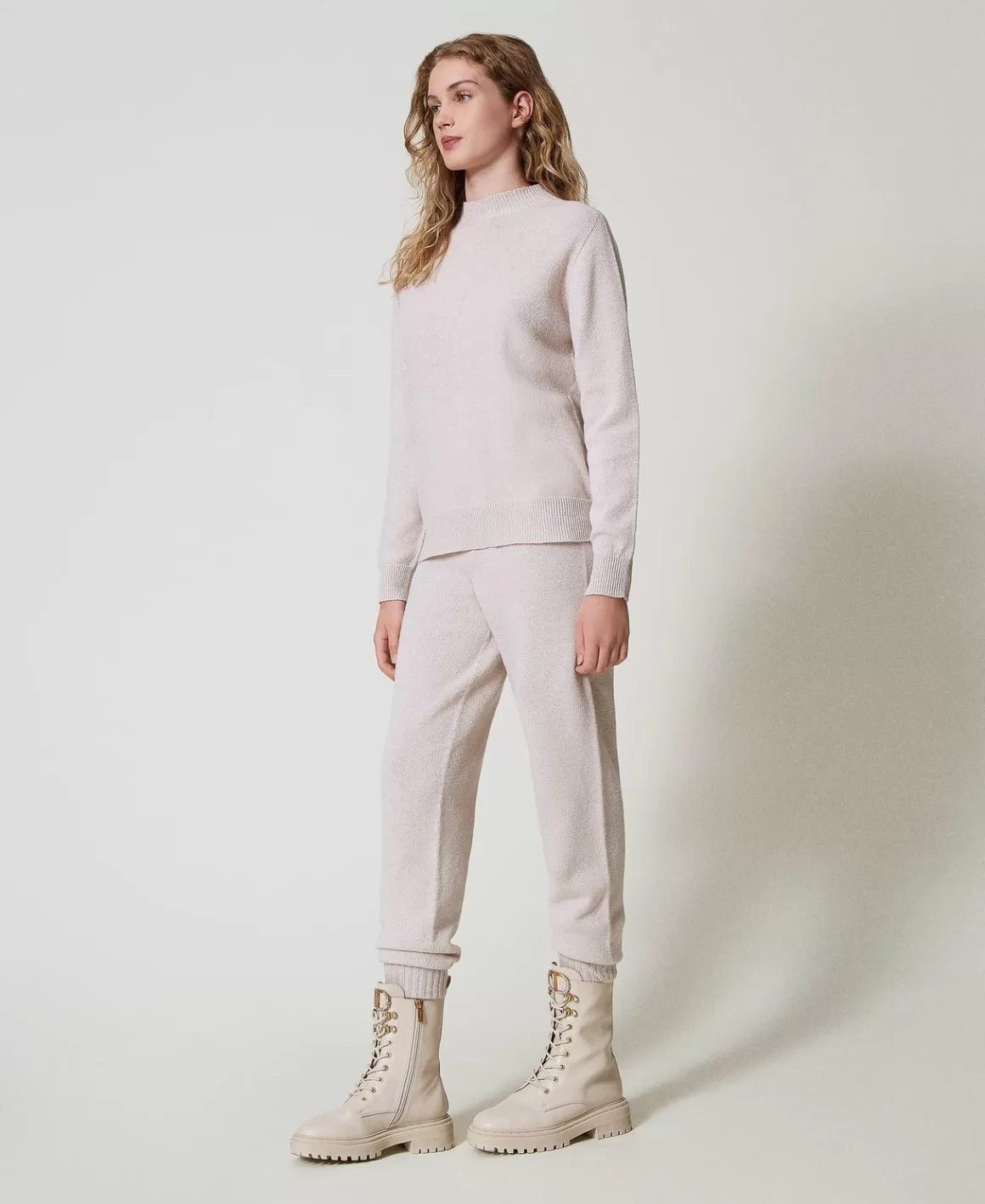 TWINSET Milano Pantalons De Jogging*Pantalon De Jogging En Maille Mélangée De Laine Et Lurex Bicolore Blanc Neige/Or Lurex