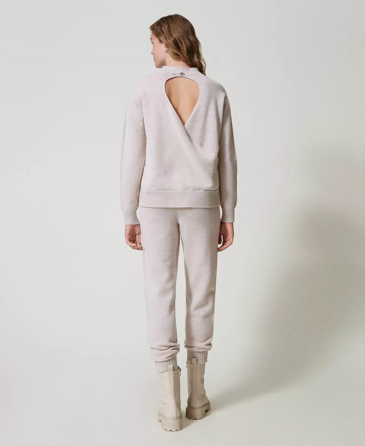 TWINSET Milano Pantalons De Jogging*Pantalon De Jogging En Maille Mélangée De Laine Et Lurex Bicolore Blanc Neige/Or Lurex