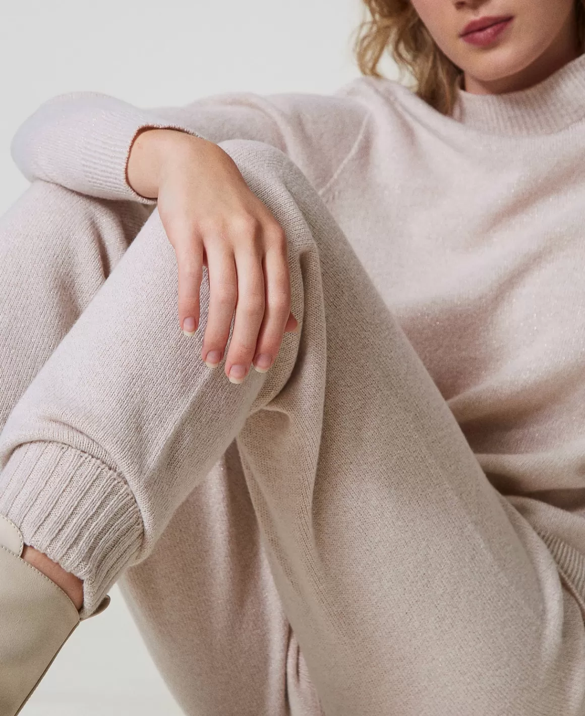 TWINSET Milano Pantalons De Jogging*Pantalon De Jogging En Maille Mélangée De Laine Et Lurex Bicolore Blanc Neige/Or Lurex