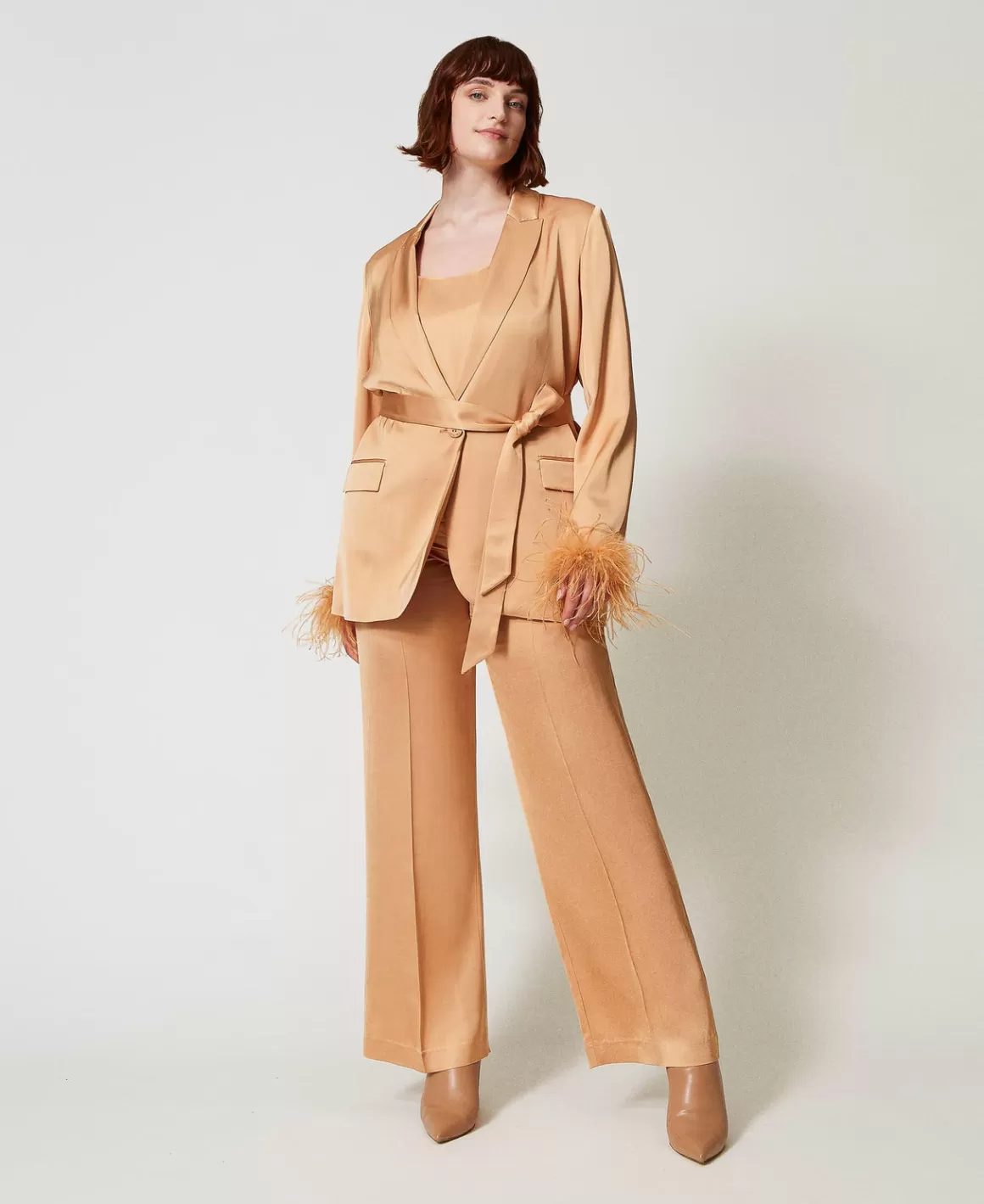 TWINSET Milano Pantalons Droits Et Cigarette | Pantalons Élégants*Pantalon Droit En Satin Orange « Bubbly »