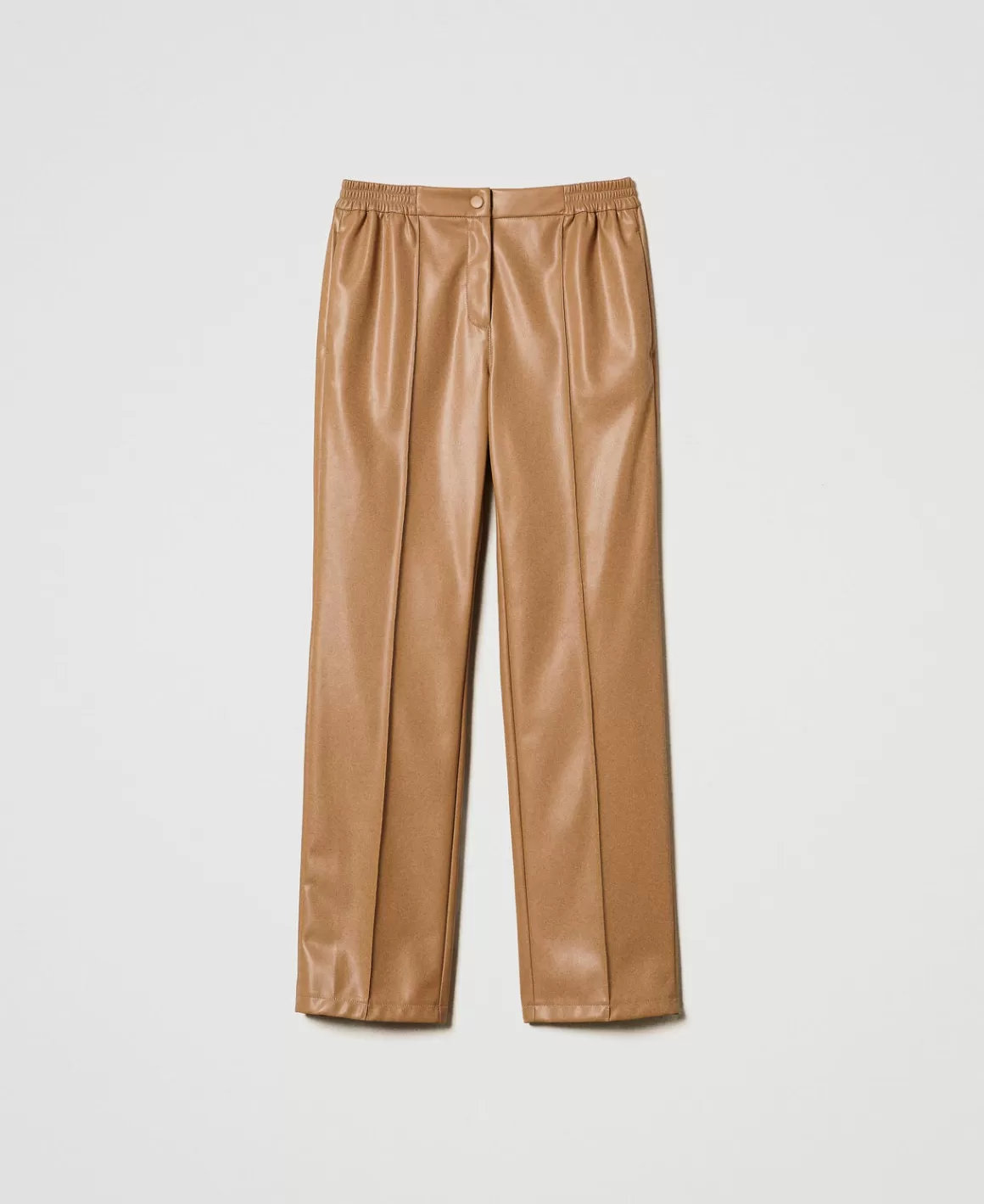 TWINSET Milano Pantalons Droits Et Cigarette*Pantalon Effet Cuir Avec élastique Marron « Sandy Brown »