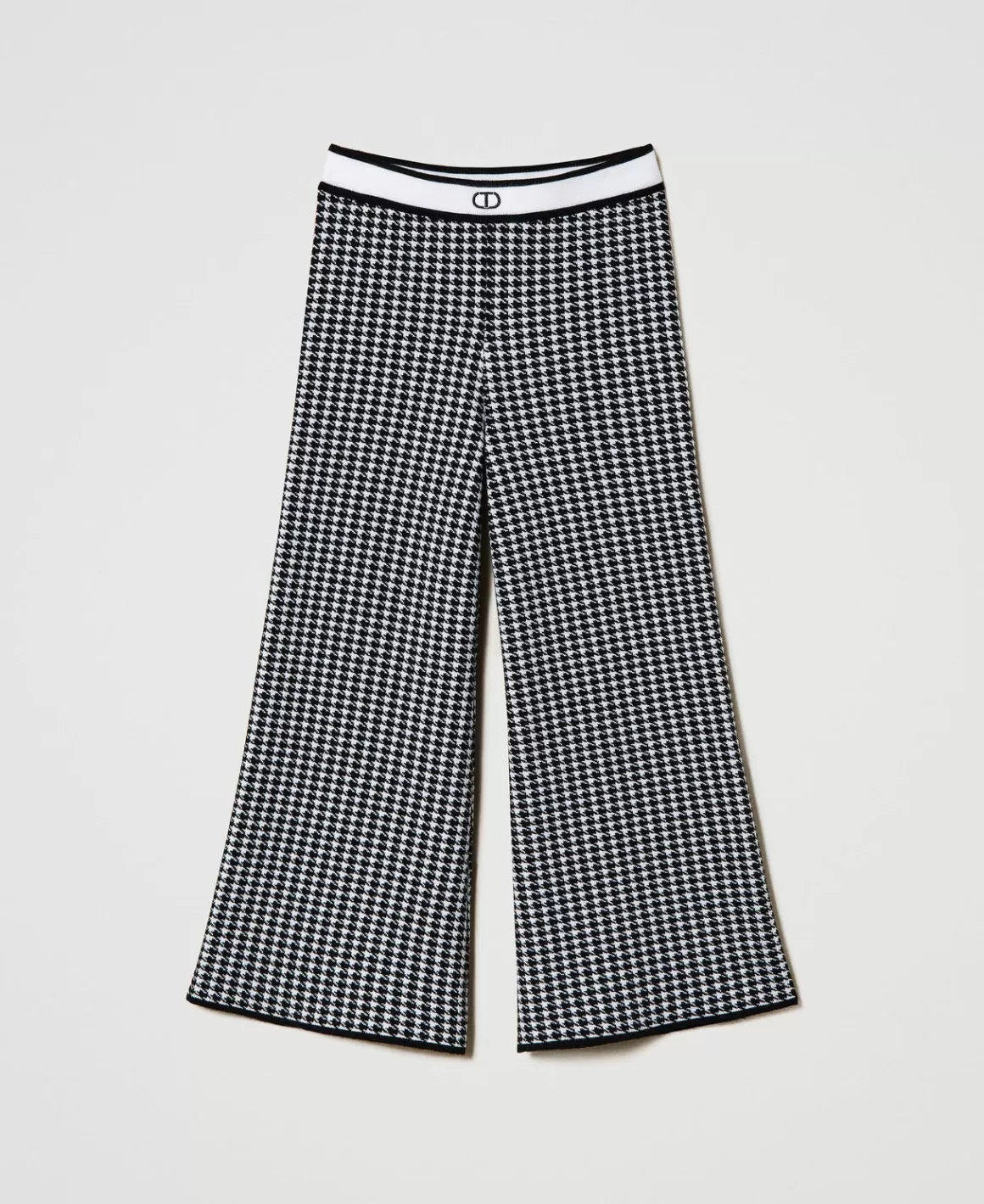 TWINSET Milano Pantalons Et Jeans*Pantalon En Maille Jacquard Pied-de-poule Bicolore Blanc Cassé / Noir