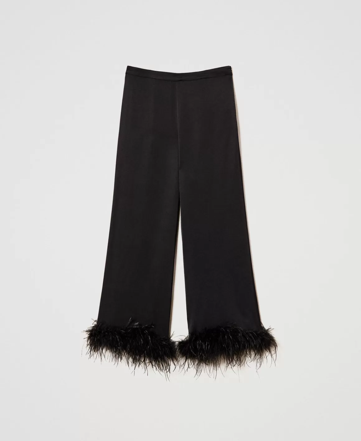 TWINSET Milano Pantalons Élégants | Pantalons Droits Et Cigarette*Pantalon En Satin Avec Plumes Noir