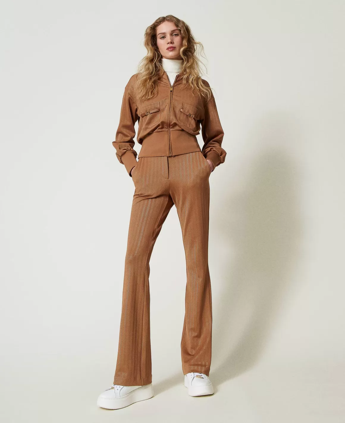 TWINSET Milano Pantalons Évasés*Pantalon En Scuba Jacquard Caramel Camel