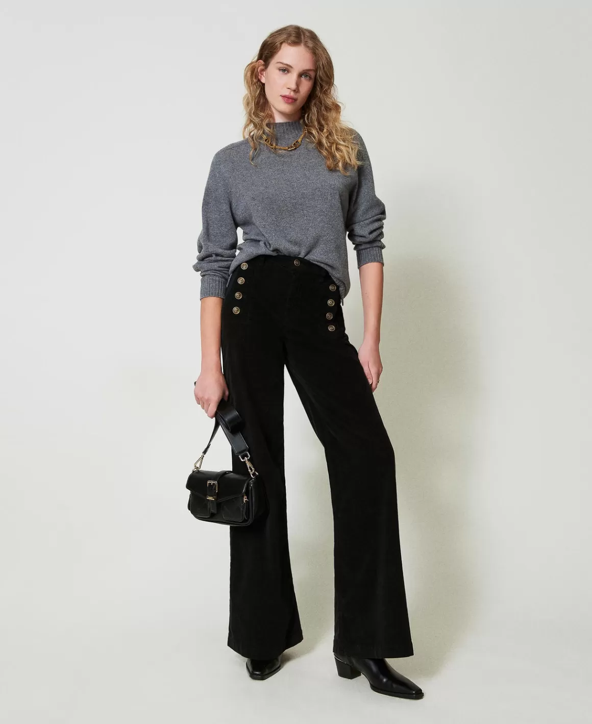 TWINSET Milano Pantalons Élégants | Pantalons Larges Et Palazzo*Pantalon En Velours Avec Boutons Noir