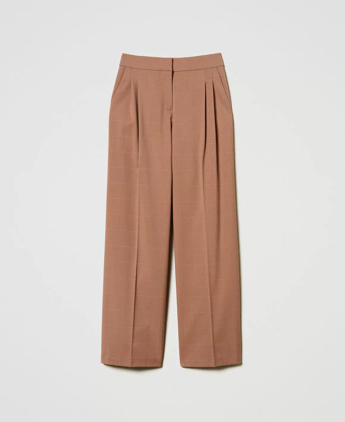 TWINSET Milano Pantalons Larges Et Palazzo*Pantalon Palazzo à Carreaux Avec Lurex Marron « Beaver »