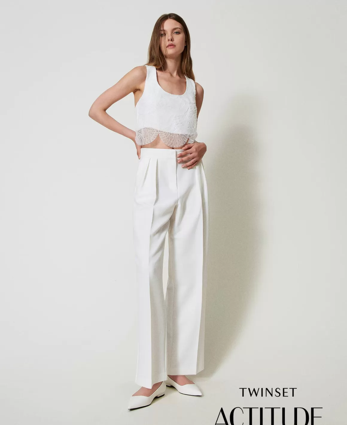 TWINSET Milano Pantalons Larges Et Palazzo*Pantalon Palazzo Avec Plis Off White