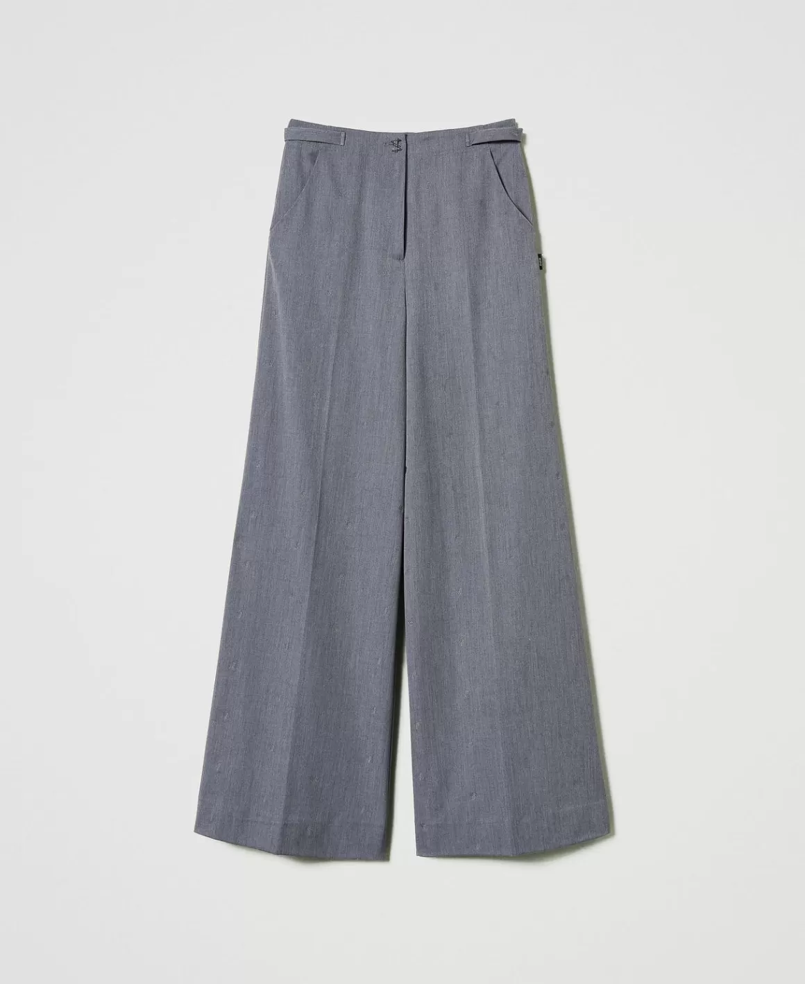 TWINSET Milano Pantalons Larges Et Palazzo*Pantalon Palazzo MYFO Avec Broderie Gris Moyen Mélangé