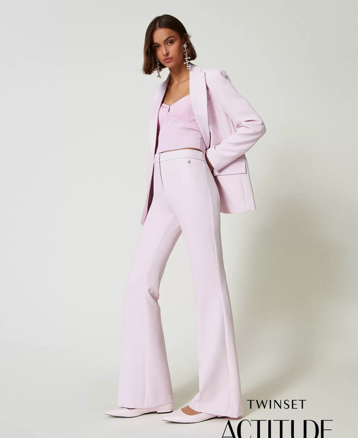 TWINSET Milano Pantalons Évasés*Pantalon évasé Avec Crêpe Cady Rose « Pink Tulle »