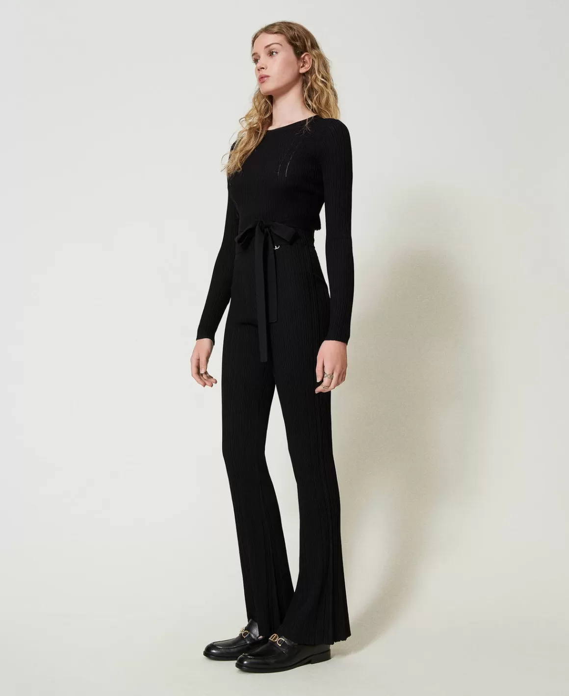 TWINSET Milano Pantalons Évasés*Pantalon évasé En Maille Côtelée Noir