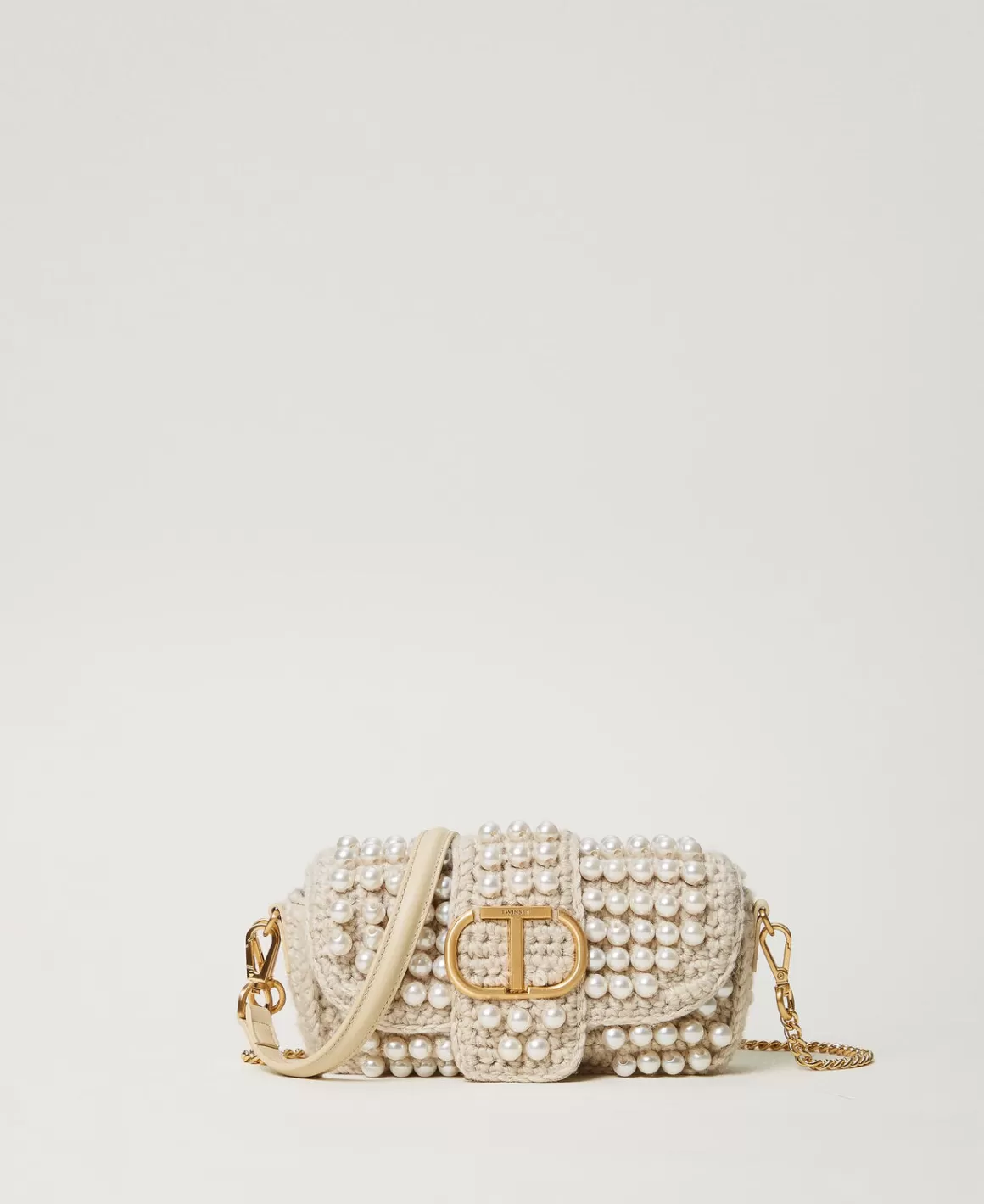 TWINSET Milano Sacs Porté Épaule | Sacs À Bandoulière*Petit Sac à Bandoulière «Amie» En Crochet Avec Perles Blanc « Old White »