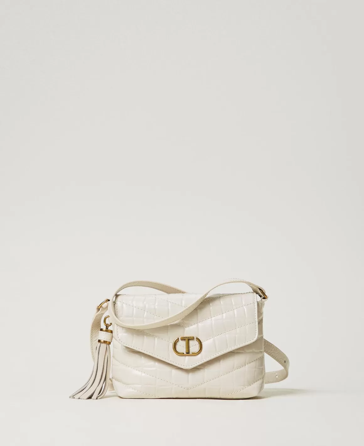 TWINSET Milano Mini Sacs | Sacs Porté Épaule*Petit Sac à Bandoulière «Dreamy» En Cuir Imprimé Croco Blanc « White Cream »