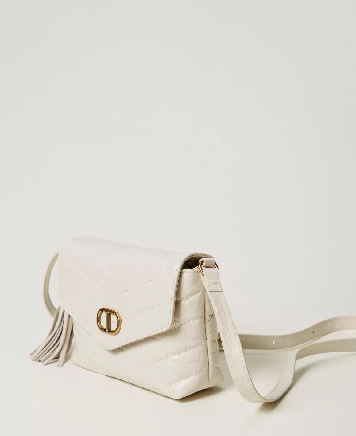 TWINSET Milano Mini Sacs | Sacs Porté Épaule*Petit Sac à Bandoulière «Dreamy» En Cuir Imprimé Croco Blanc « White Cream »