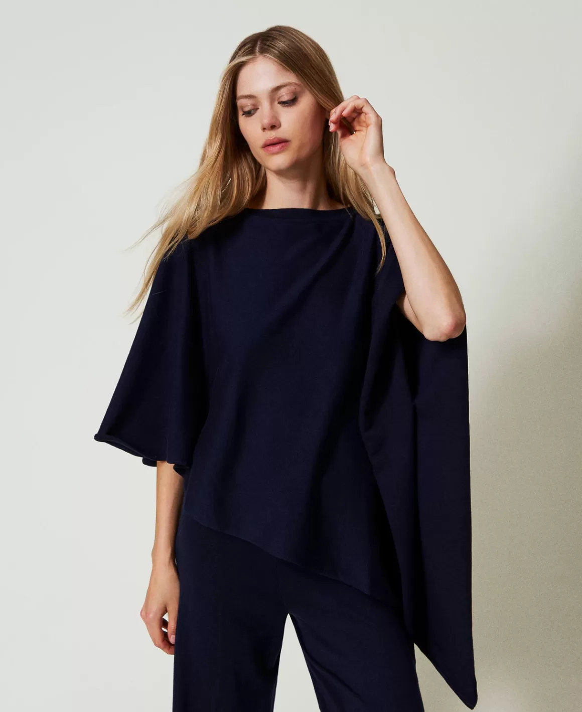 TWINSET Milano Ponchos*Poncho Asymétrique En Maille Bleu Blackout