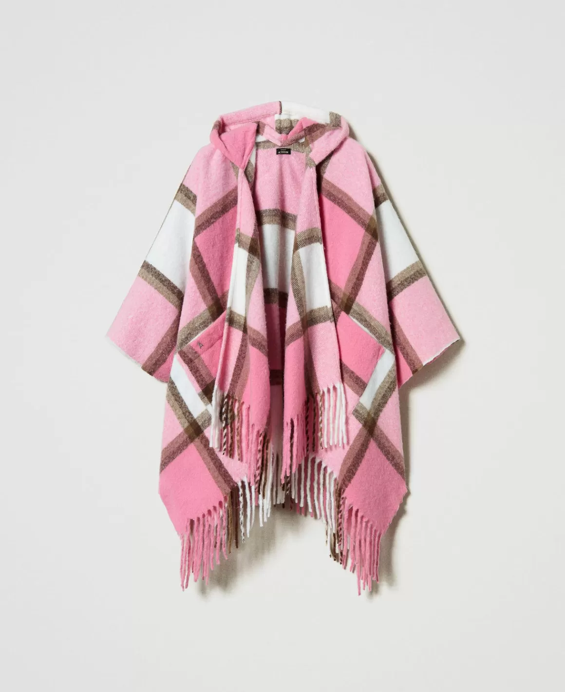 TWINSET Milano Ponchos*Poncho En Drap Avec Franges Multicolore Carreau Rose « Crystal Pink »