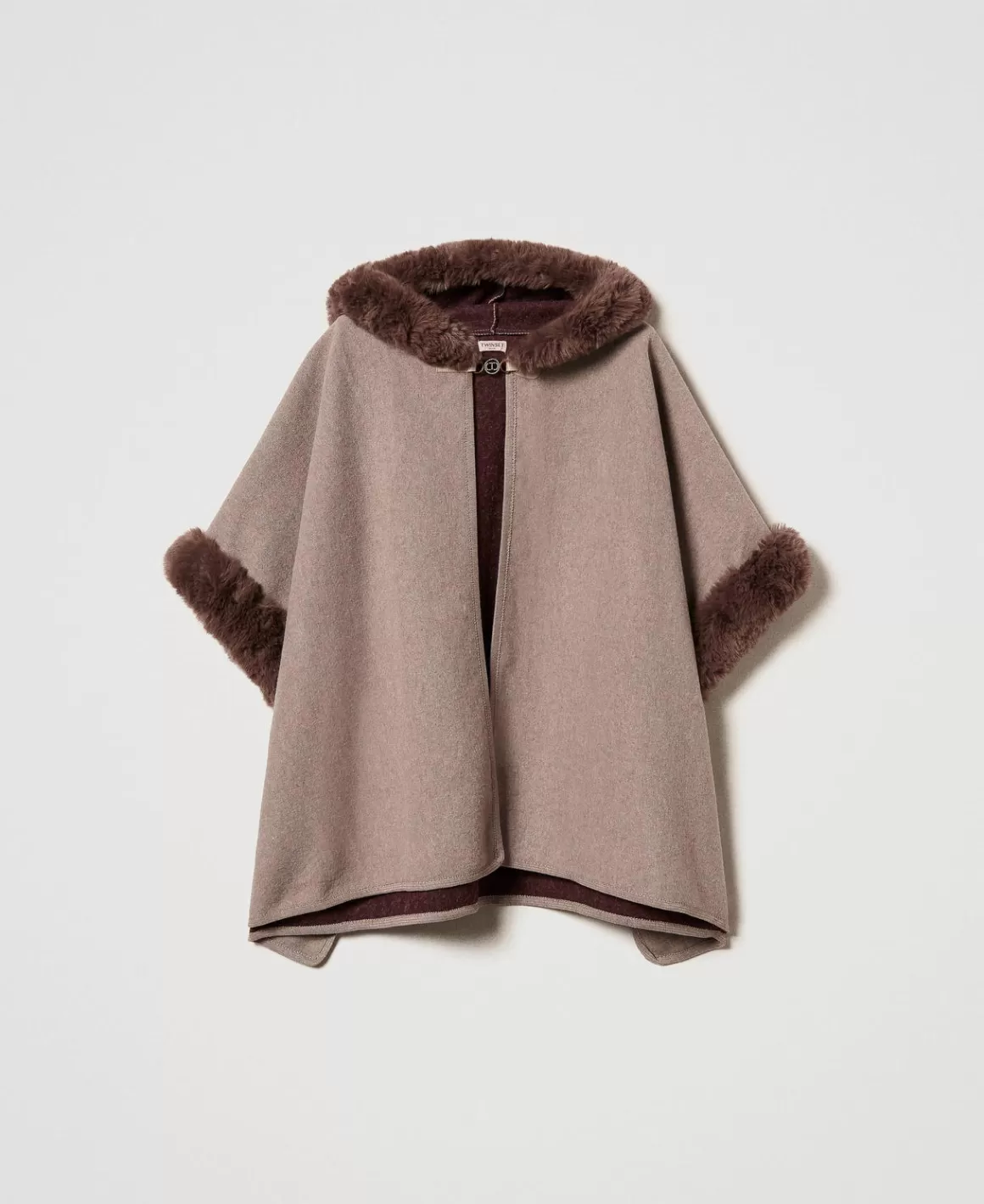 TWINSET Milano Ponchos*Poncho En Drap Et Fausse Fourrure Chocolate Malt