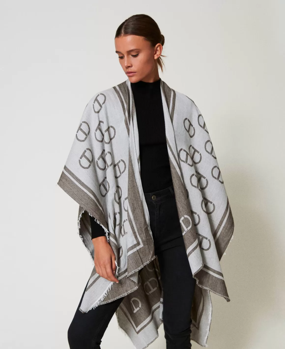 TWINSET Milano Ponchos*Poncho Jacquard Avec Oval T Jacquard Oval T Gris Chiné Foncé