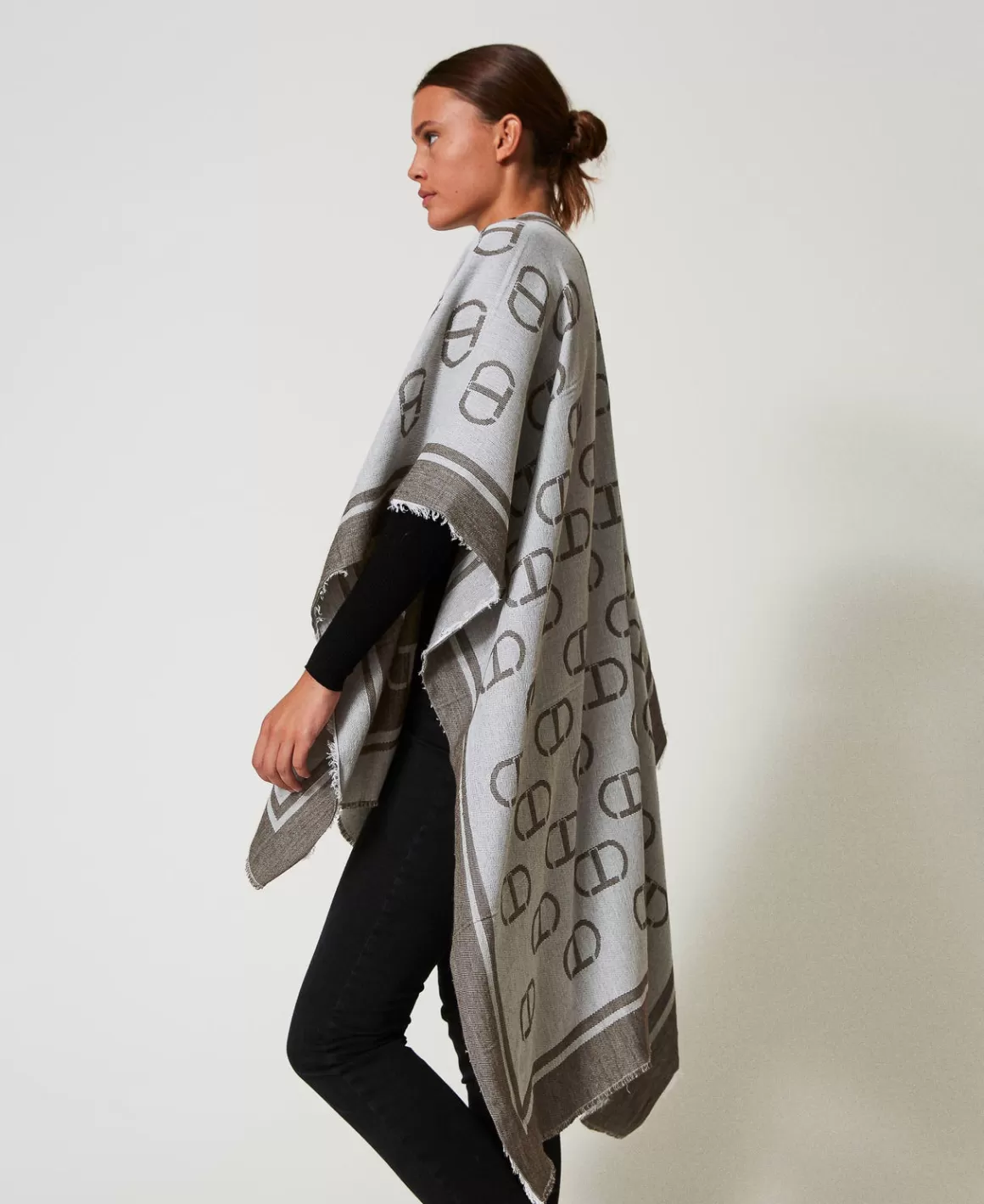 TWINSET Milano Ponchos*Poncho Jacquard Avec Oval T Jacquard Oval T Gris Chiné Foncé