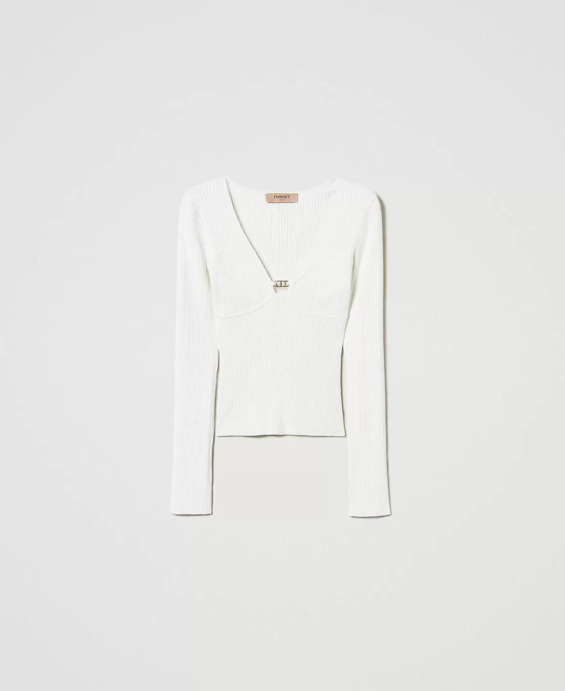 TWINSET Milano Pulls Et Cardigans*Pull Ajusté Avec Logo Oval T Blanc Neige