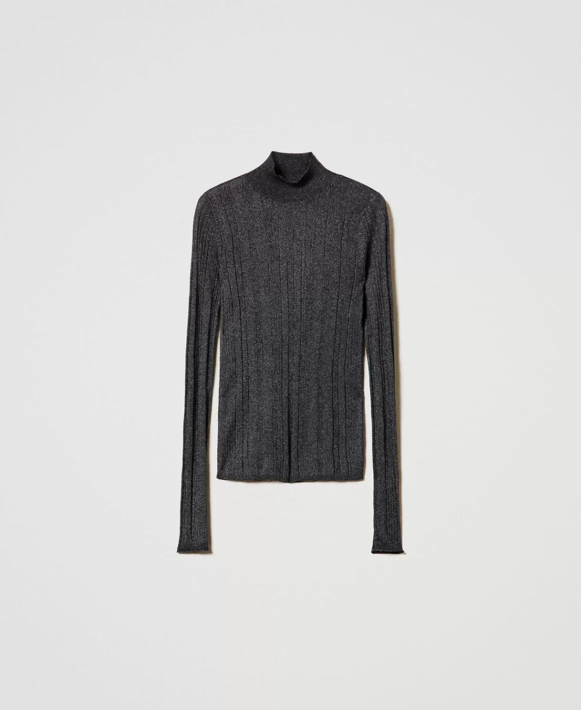 TWINSET Milano Pulls Et Cardigans*Pull Ajusté Côtelé Avec Lurex Gris « Blackened Pearl »