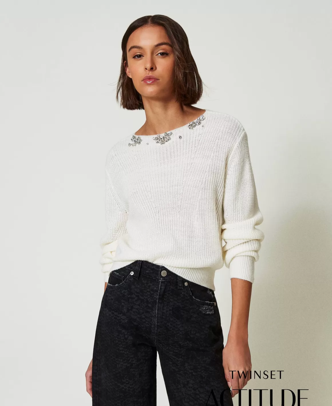 TWINSET Milano Pulls Et Cardigans*Pull Avec Broderies Réalisées à La Main Crème White