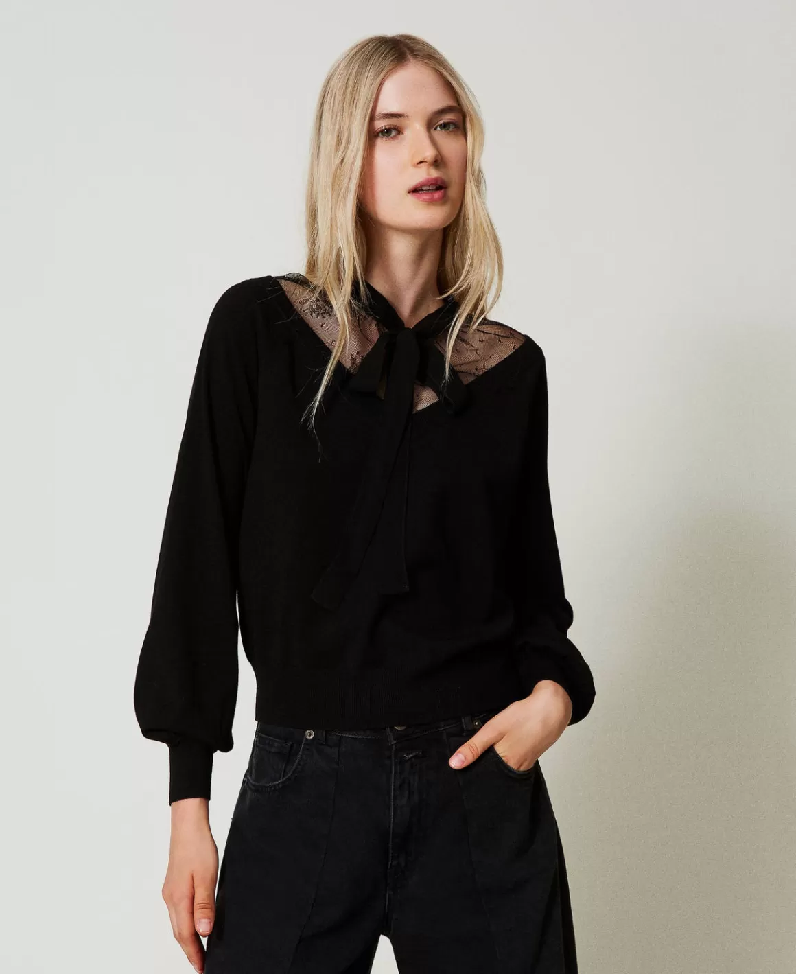 TWINSET Milano Pulls Et Cardigans*Pull Avec Dentelle Et Nœud Noir