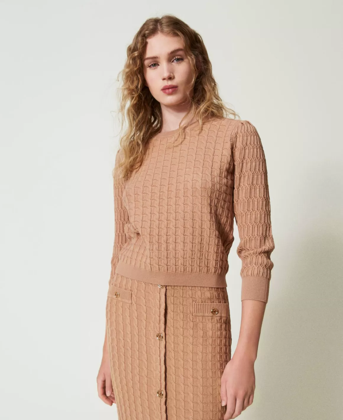 TWINSET Milano Pulls Et Cardigans*Pull Avec Mélange De Points Marron « Sandy Brown »