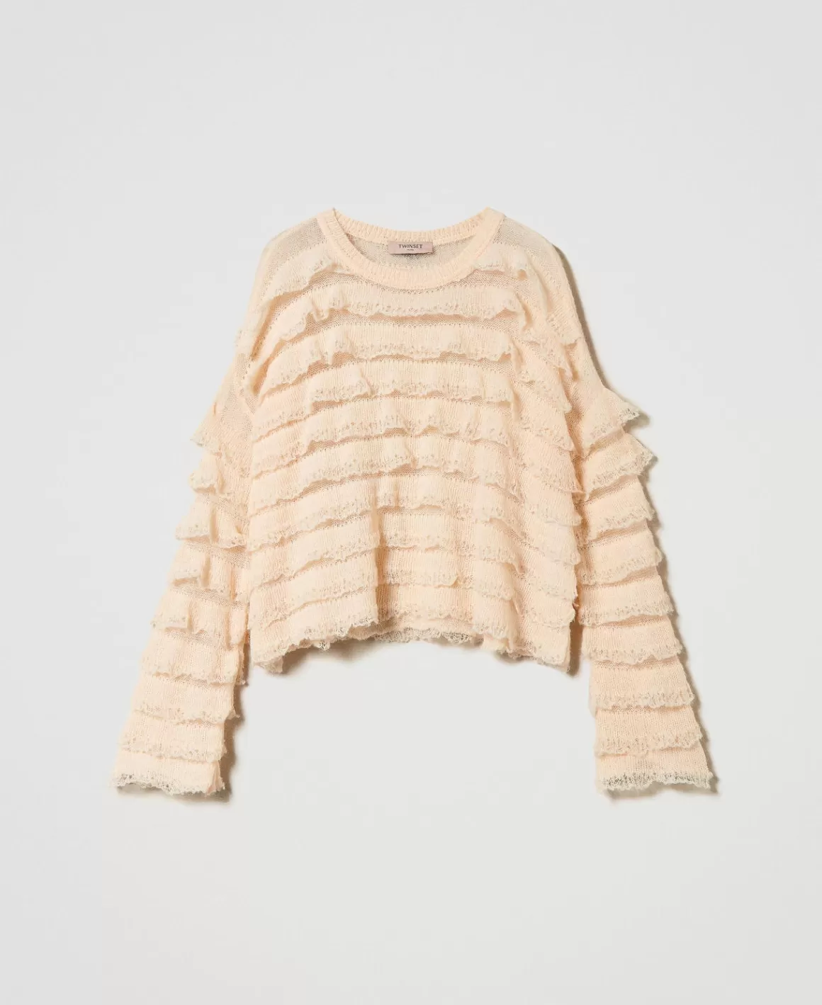 TWINSET Milano Pulls Et Cardigans*Pull Boxy Avec Volants Effet Dentelle Rose « Peach Pink »