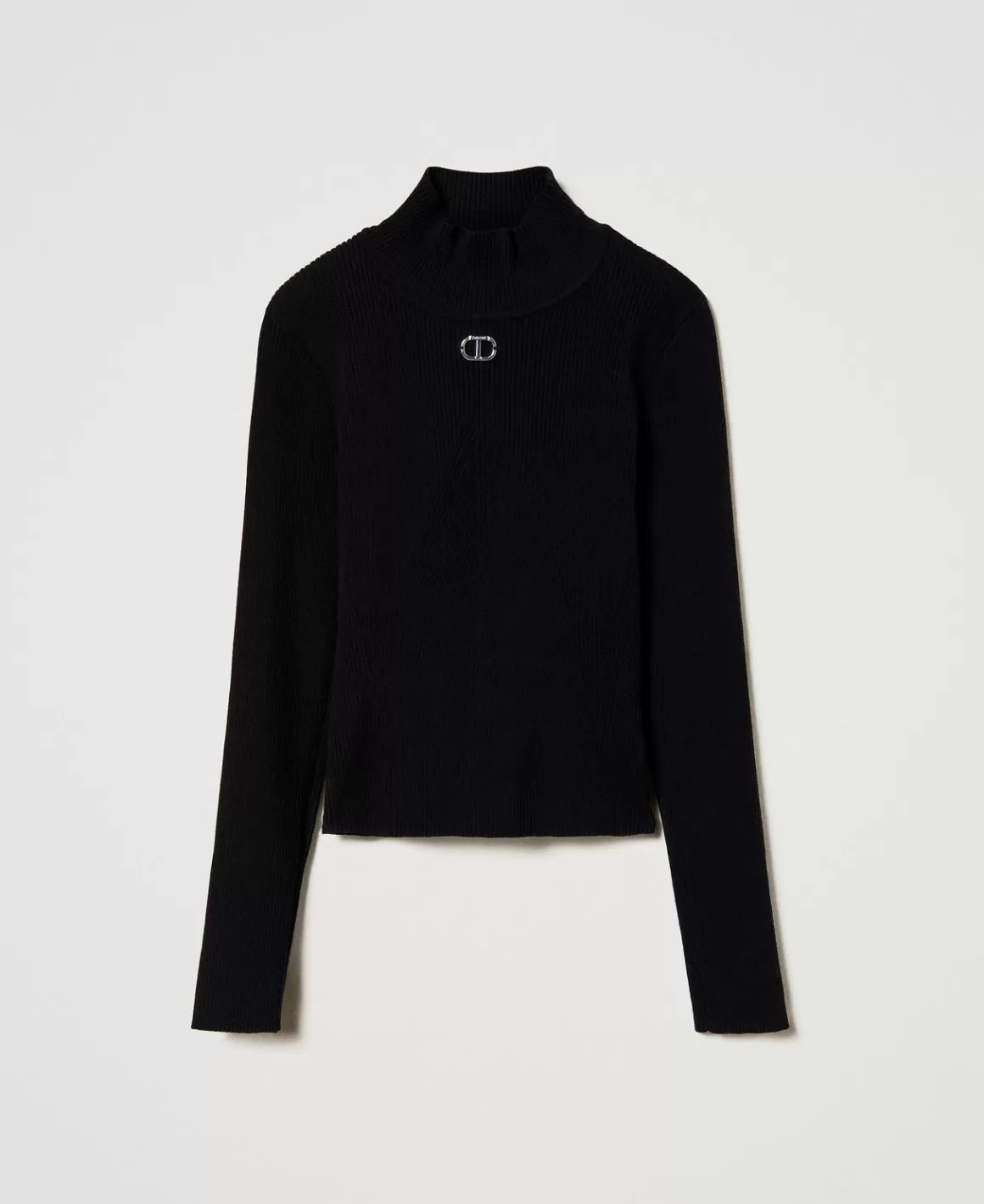 TWINSET Milano Pulls Et Cardigans*Pull Col Montant Côtelé Avec Logo Noir