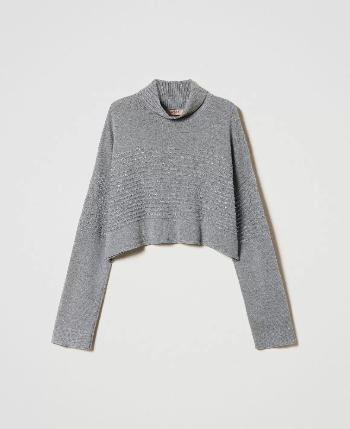 TWINSET Milano Pulls Et Cardigans*Pull Col Roulé En Laine Mélangée Avec Sequins Gris Chiné Foncé