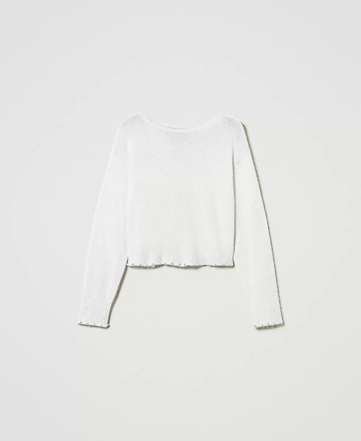 TWINSET Milano Pulls Et Cardigans*Pull Cropped En Angora Mélangé Avec Perles Blanc Neige