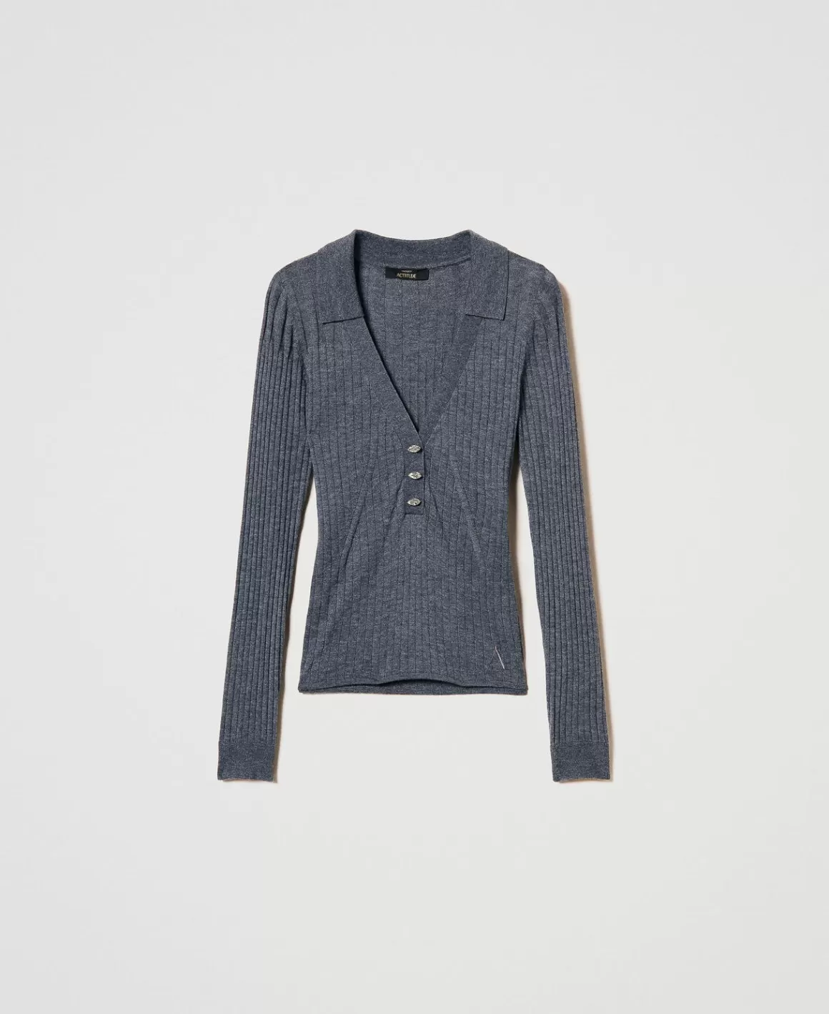 TWINSET Milano Pulls Et Cardigans*Pull Côtelé Avec Broderie Gris Moyen Mélangé