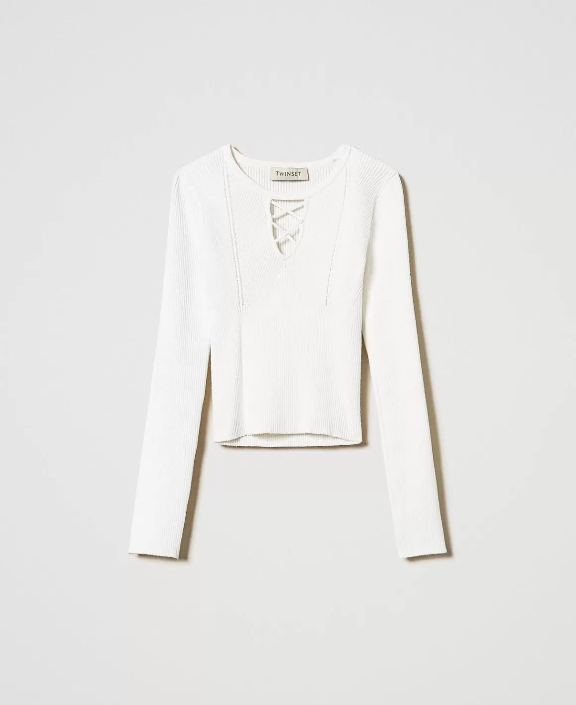 TWINSET Milano Pulls Et Cardigans*Pull Côtelé Avec Finition Croisée Off White