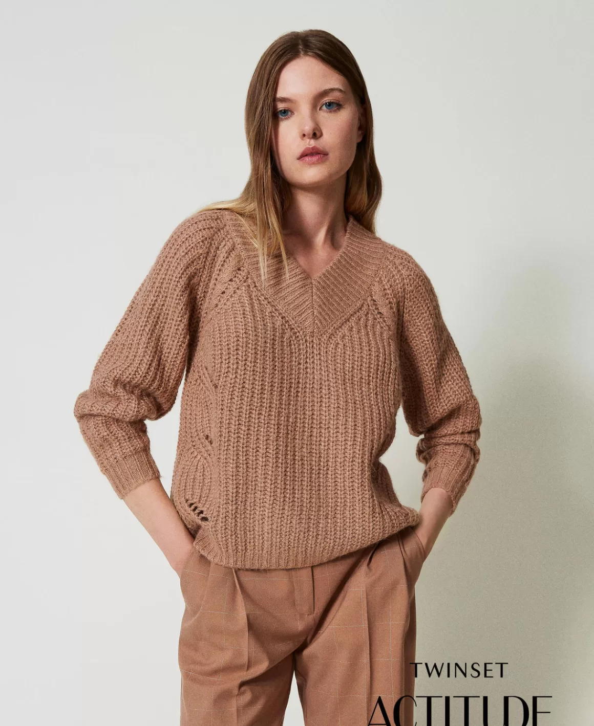 TWINSET Milano Pulls Et Cardigans*Pull Côtelé Avec Torsades Marron « Beaver »