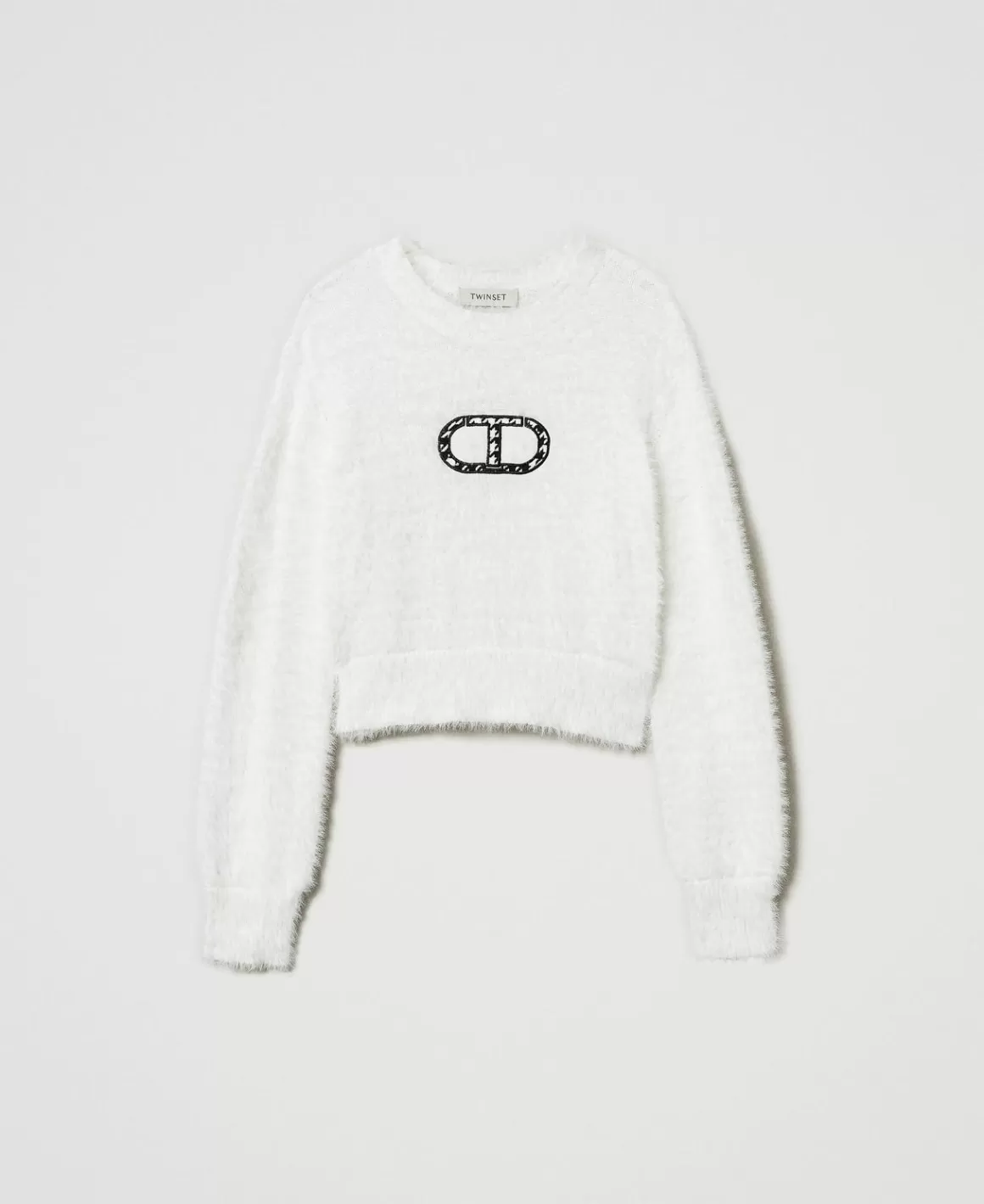 TWINSET Milano Pulls Et Cardigans*Pull Effet Fourrure Avec Logo Oval T Off White