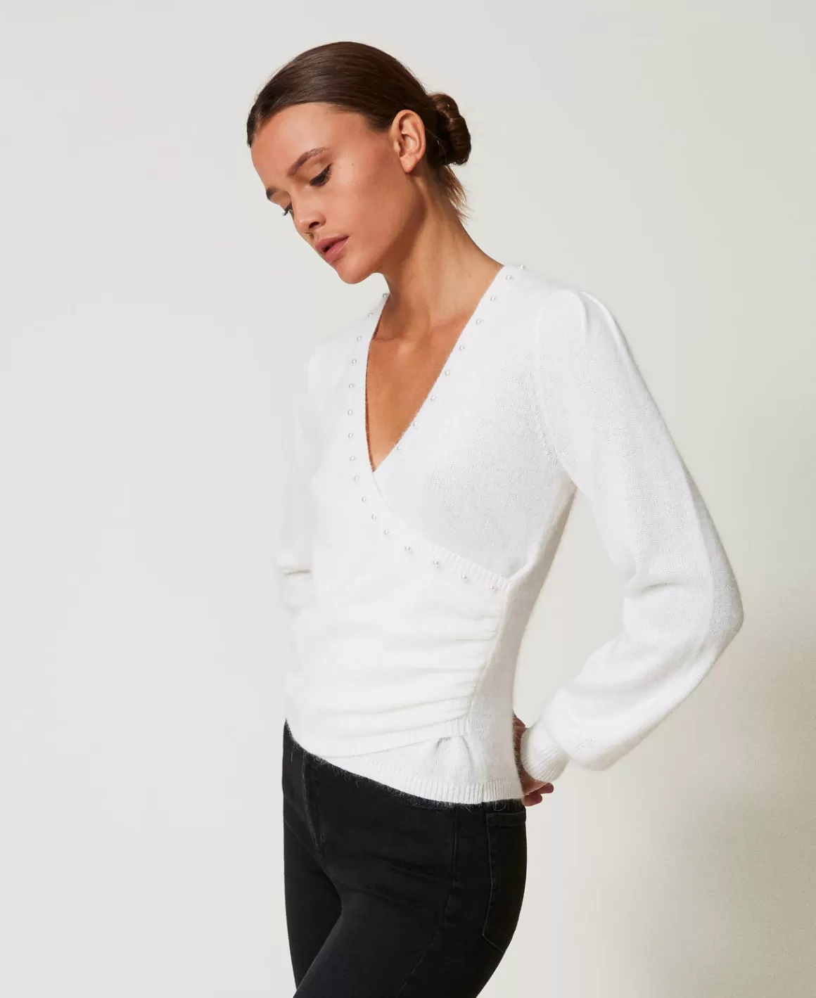 TWINSET Milano Pulls Et Cardigans*Pull En Angora Mélangé Avec Perles Blanc Neige