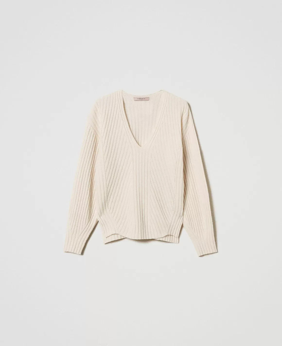 TWINSET Milano Pulls Et Cardigans*Pull En Laine Et Cachemire Avec Finition Côtelée Blanc Neige