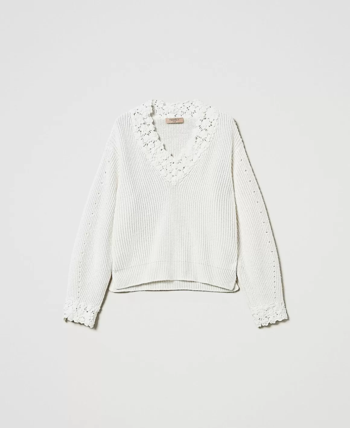 TWINSET Milano Pulls Et Cardigans*Pull En Laine Mélangée Avec Broderie Blanc Neige