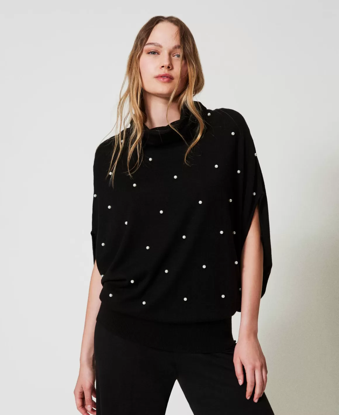 TWINSET Milano Pulls Et Cardigans*Pull En Laine Mélangée Avec Broderie De Perles Noir