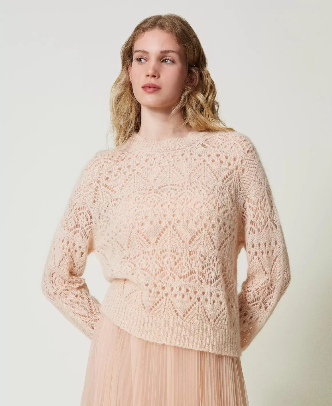 TWINSET Milano Pulls Et Cardigans*Pull En Mohair Mélangé Avec Différents Points Rose « Peach Pink »