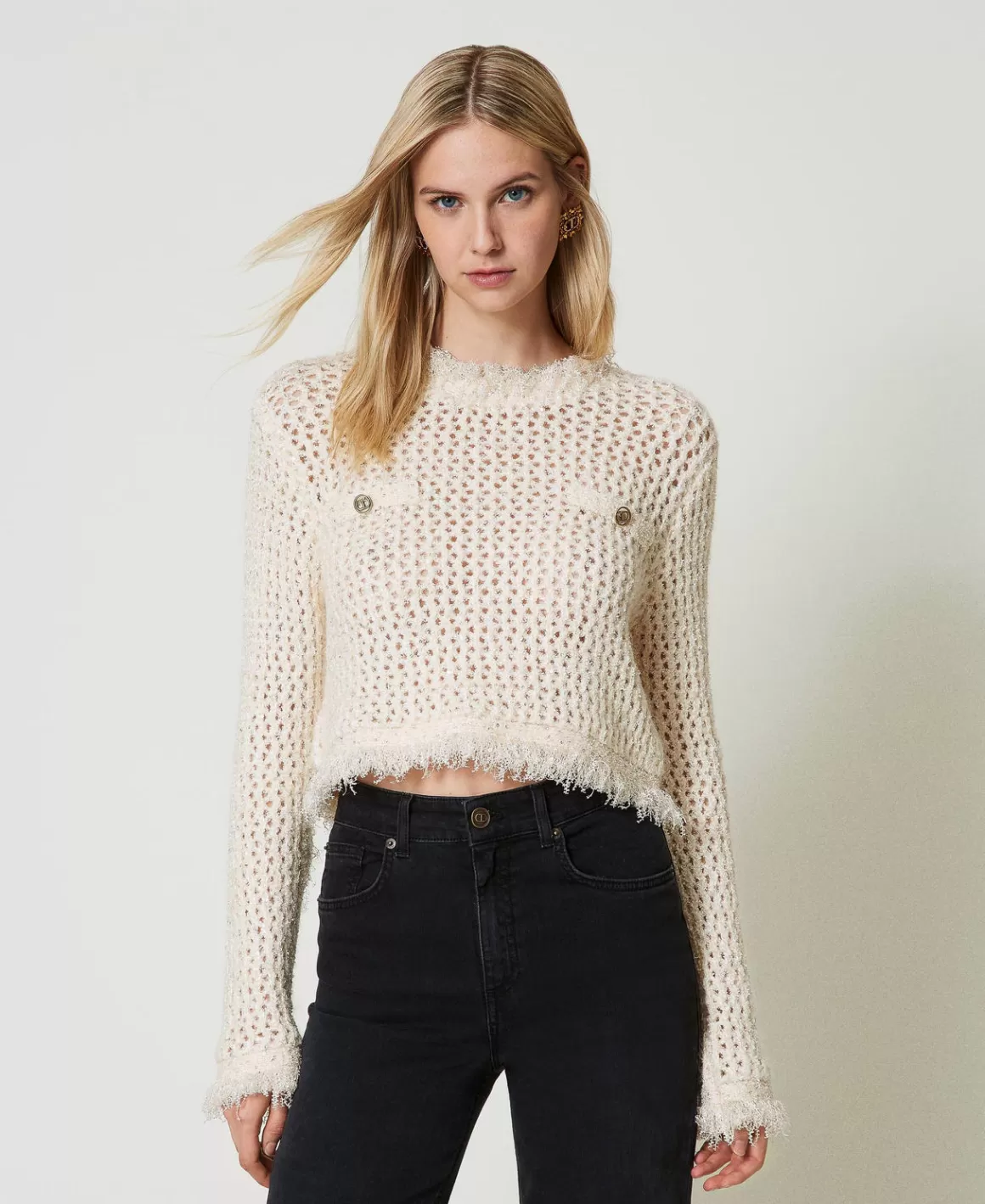 TWINSET Milano Pulls Et Cardigans*Pull Jacquard Point Filet Blanc « Old White »