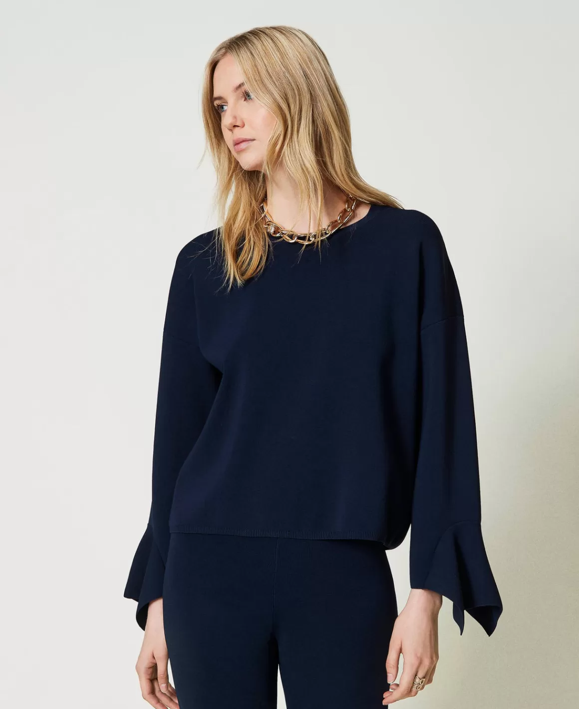 TWINSET Milano Pulls Et Cardigans*Pull Ras-du-cou Avec Volant Indigo