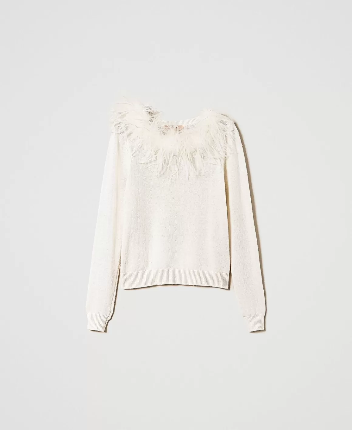 TWINSET Milano Pulls Et Cardigans*Pull Regular En Laine Mélangée Avec Plumes Blanc Neige