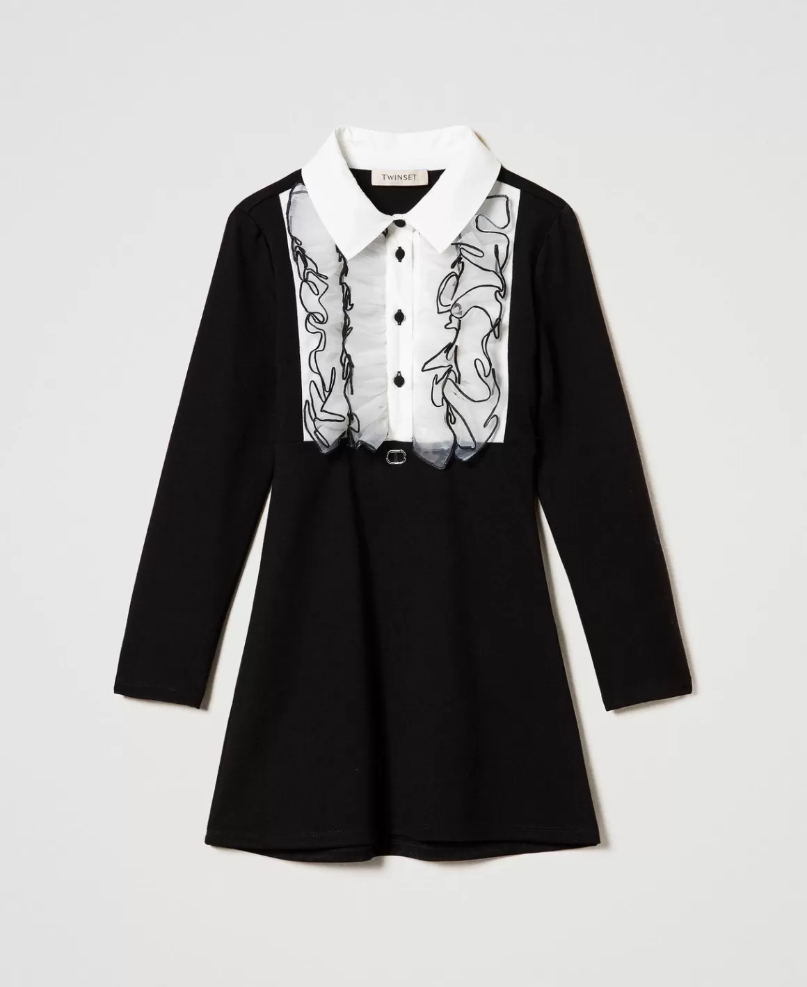 TWINSET Milano Robes*Robe Courte Avec Volants En Organza Bicolore Noir / Blanc Cassé