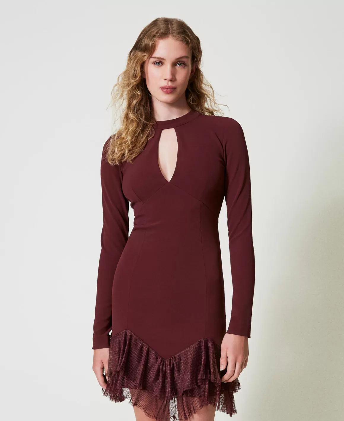 TWINSET Milano Robes Élégantes | Robes Courtes*Robe Courte Avec Volants Plissés En Tulle Rouge « Plum Wine »