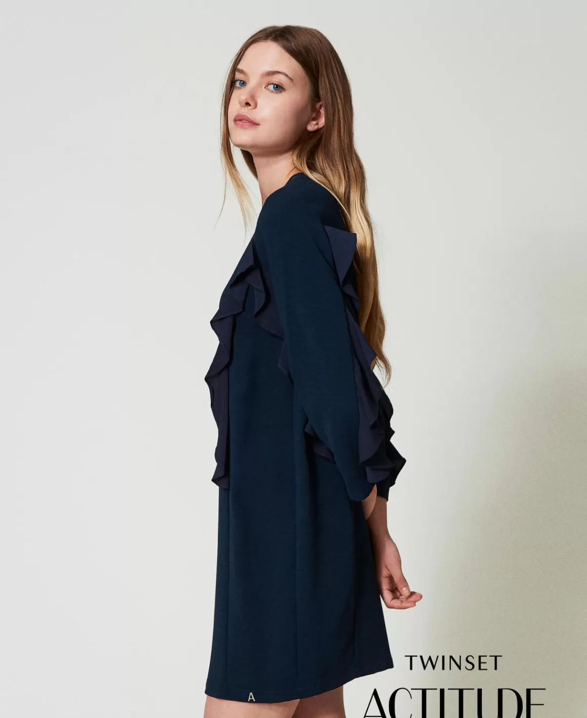 TWINSET Milano Robes Courtes*Robe Courte En Cady Avec Volant Bleu Marine