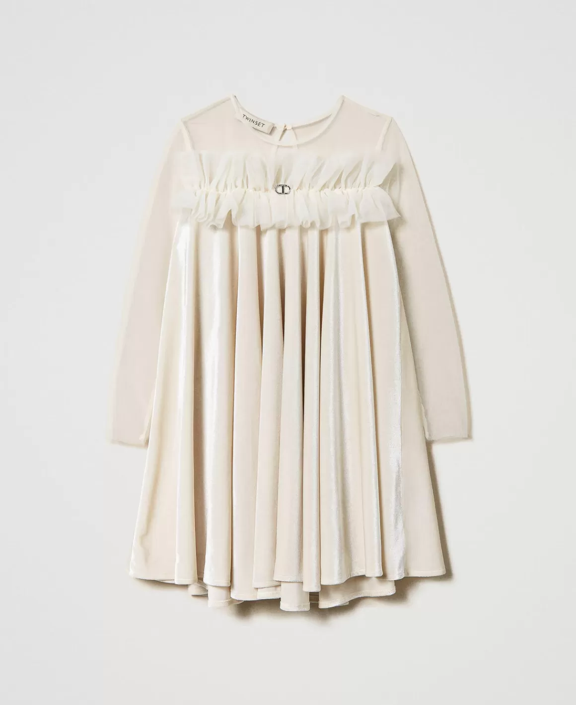 TWINSET Milano Robes*Robe Courte En Chenille Et Tulle Off White